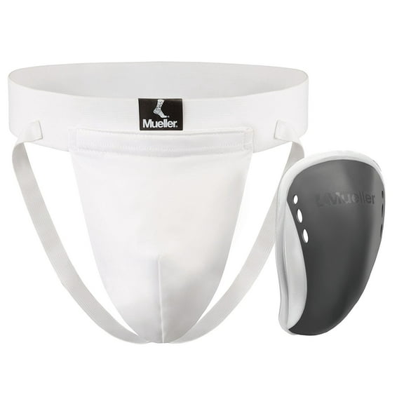 Mueller Athletic Supporter with Flex Shield Cup, White/Gray, Adult Medium