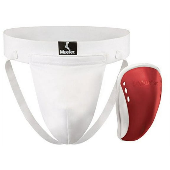 Mueller Athletic Supporter with Flex Shield Cup, White/Red, Medium