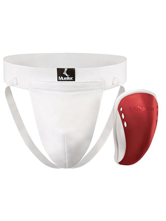 Mueller Athletic Supporter with Flex Shield Cup, White/Red, Medium