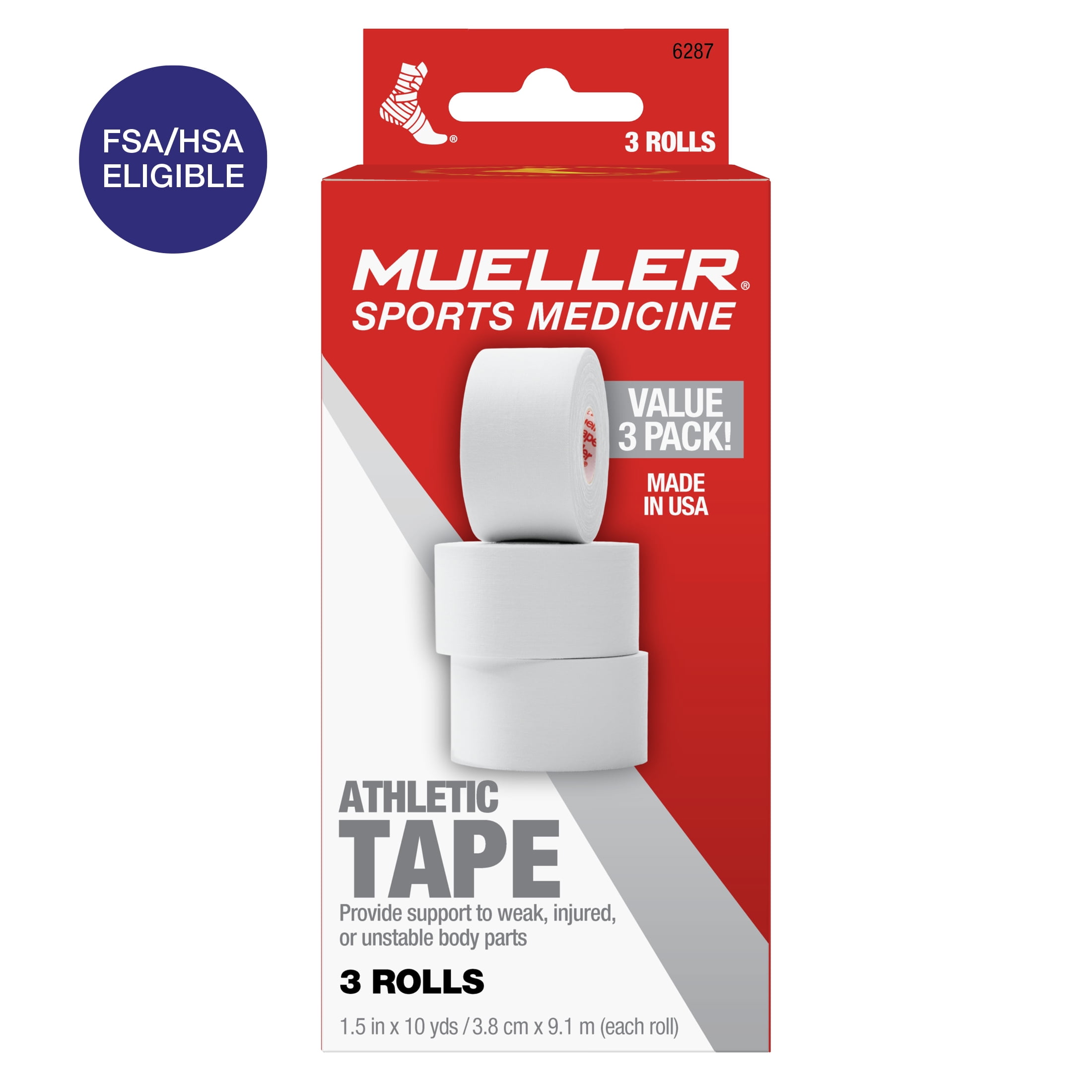 Mueller Athletic Tape Rolls Value Pack, 3 Count (1.5 in x 10 yds Each)