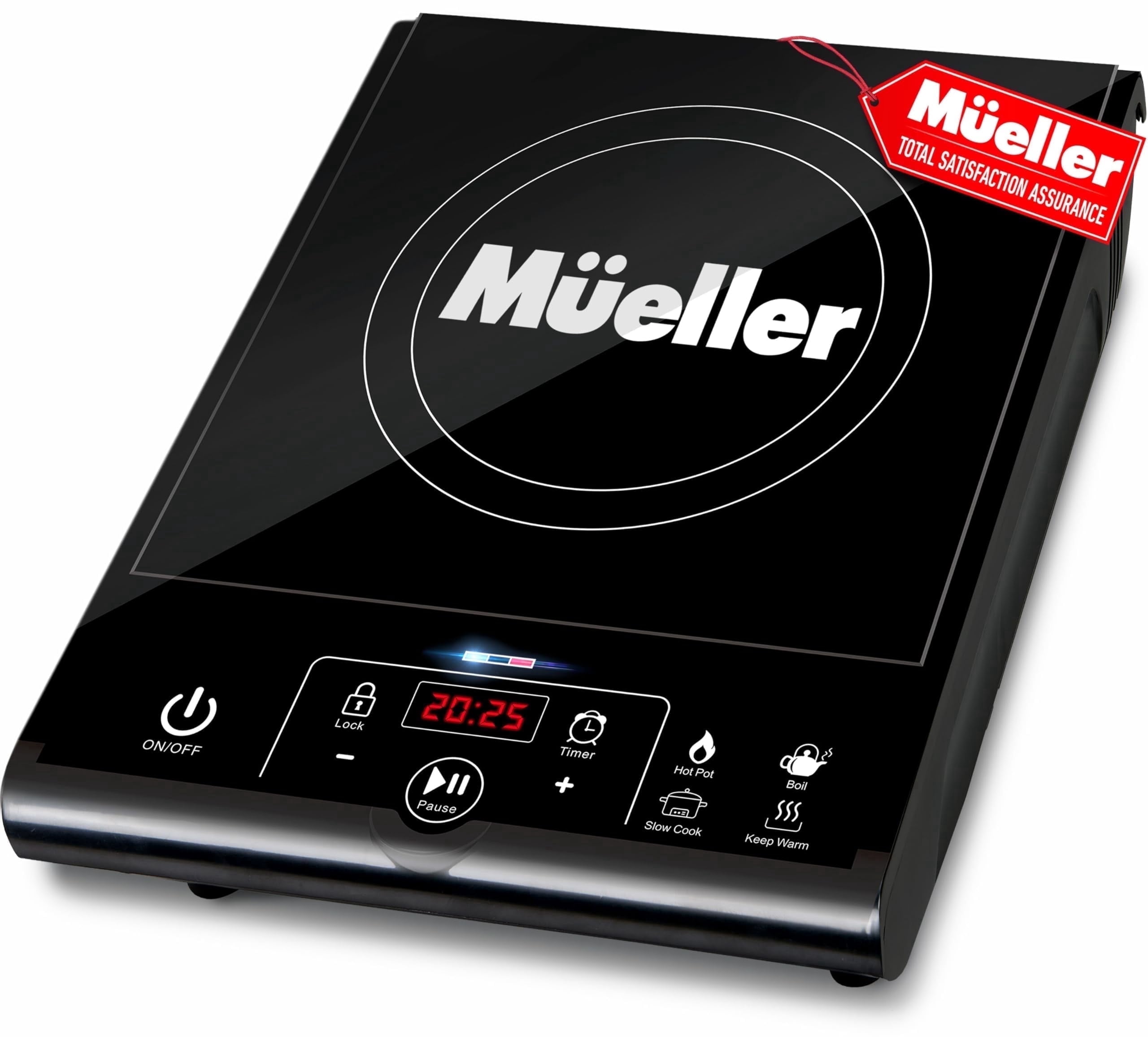 MÜELLERHOME RapidTherm Portable Induction Cooktop, 1800W Hot Plate Electric Stove Top Burner. 8 Temp Levels, Auto-Off & Pot Detection, LED Display, Child Lock, 4 Programs, Burners for Cooking
