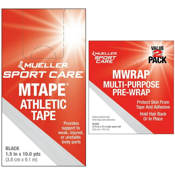 Mueller Black Athletic Tape + Prewrap Bundle Breathable Sports Tape