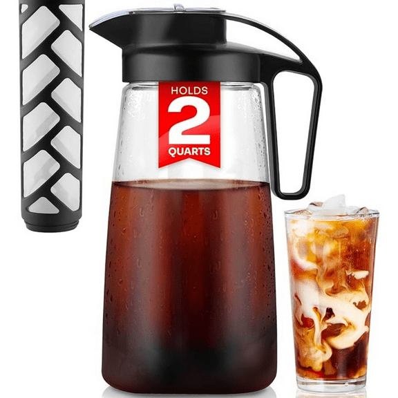 Mueller Cold Brew Coffee Maker, 64 oz Tritan Fortified Pitcher, Pour Spout Handle Lid, Resilient & Leak-Proof for Iced Coffee Tea