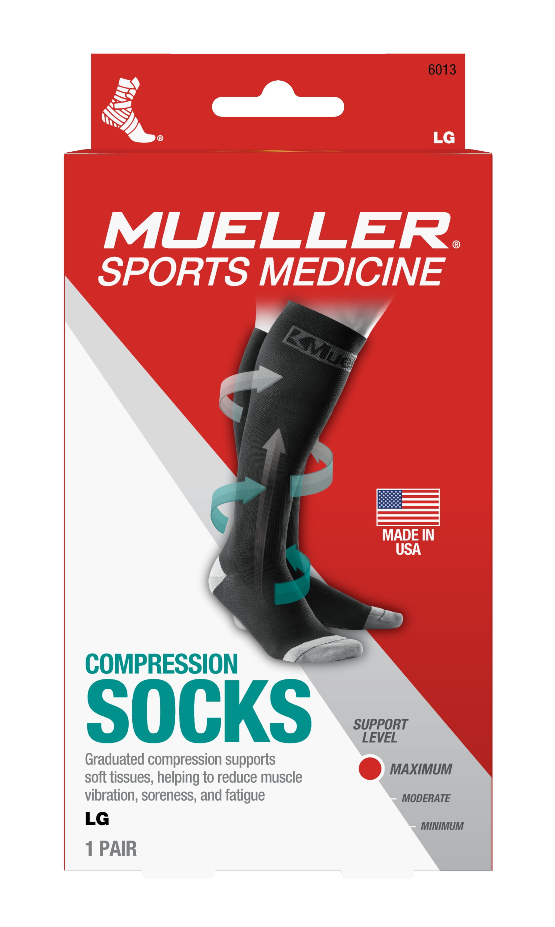 Mueller Compression & Recovery Socks for Athletics and Dress, Pair, Black, Large