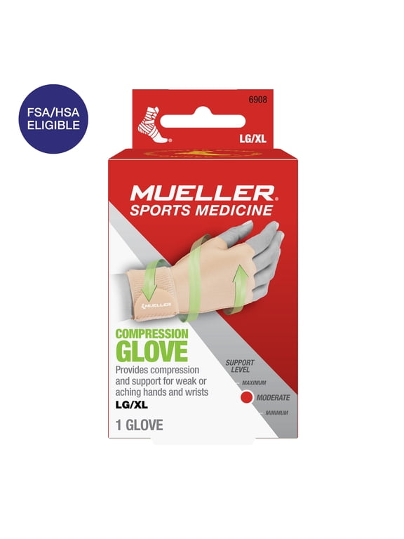 Mueller Compression & Support Beige Glove, Moderate Support, Single Glove, Unisex, Large/Extra Large