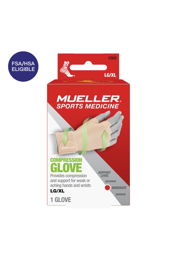 Mueller Compression & Support Beige Glove, Moderate Support, Single Glove, Unisex, Large/Extra Large