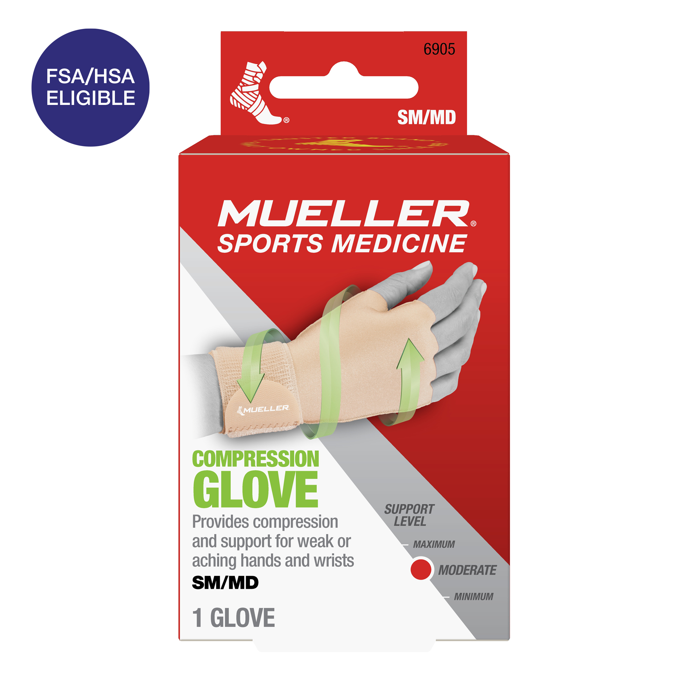 Mueller Compression & Support Beige Glove, Moderate Support, Single Glove, Unisex, Small/Medium - image 1 of 6