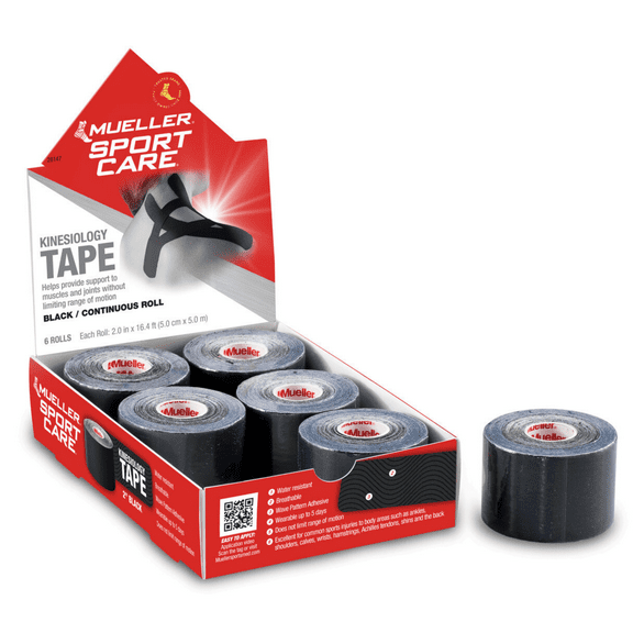 Mueller Continuous Roll Kinesiology Tape: 2 in. x 16.4 ft. (Black) 6-pack
