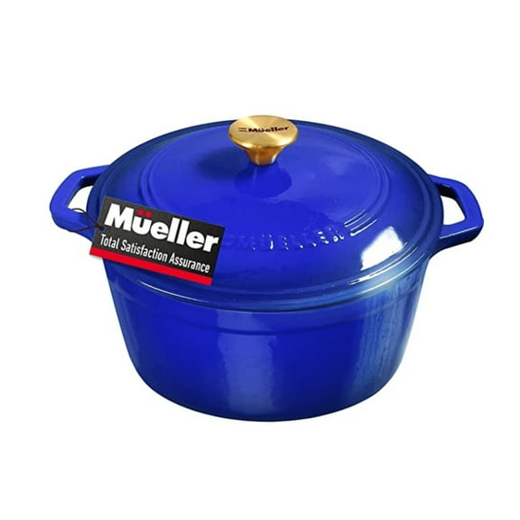 MÜELLERHOME 6qt Enameled Cast Iron Dutch Oven, Heavy-Duty Casserole and Braiser Pan with Lid and Knob, Oven-Safe up to 500° F & Across All Cooktops, Aqua Blue