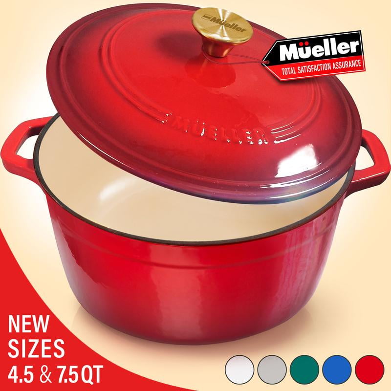 Mueller DuraCast Enameled Cast Iron Dutch Oven Pot with Lid, Casserole
