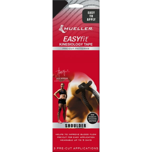 Mueller Easy Fit Kinesiology Tape, Pre-cut Patterns for Shoulder, Black, 3 count