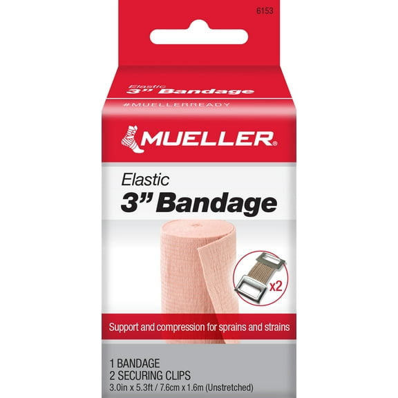 Mueller Elastic 3" Bandage with Securing Clips, Beige, 3" x 5.3 ft unstretched