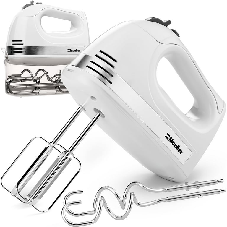 Mueller Electric Hand Mixer, 5 Speed with Snap-On Case, 250 W, Turbo Speed,  4 Stainless Steel Accessories, Beaters, Dough Hooks, Baking Supplies for  Whipping, Mixing, Cookies, Bread, Cakes, Black 