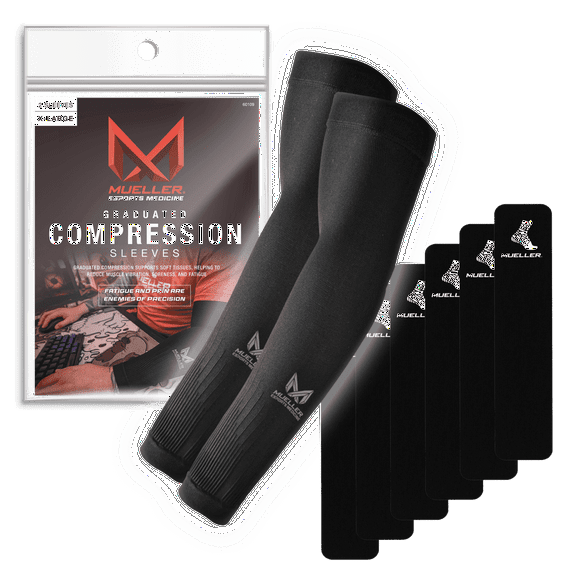Mueller Esports True Graduate Compression Gaming Arm Sleeves, 1 Pair, Black, Small