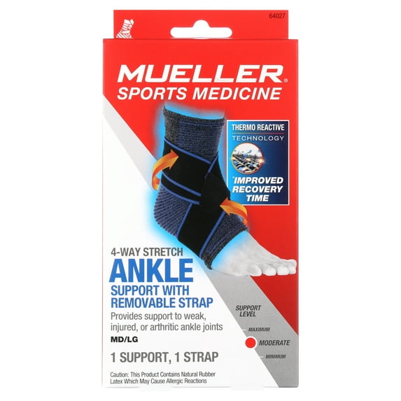Mueller FIR 4 Way Stretch Ankle Support with Straps MD/LG