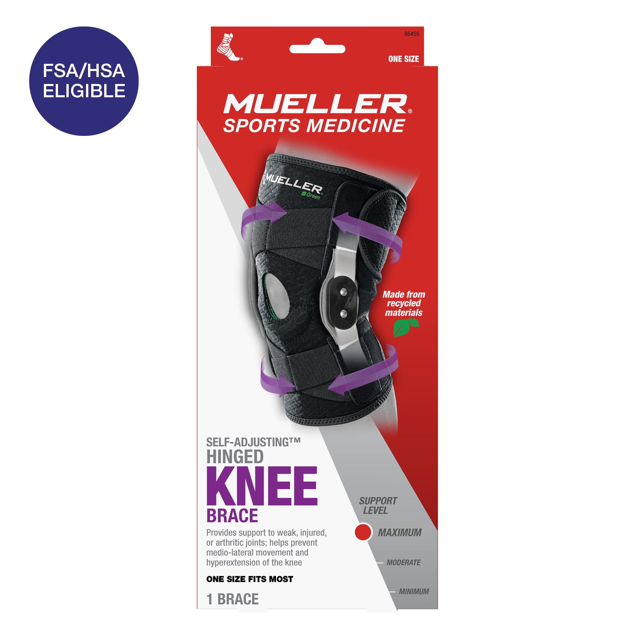 Mueller Green Adjustable Hinged Knee Brace, Black, Fits Left or Right