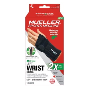 Mueller Sports Medicine Green Fitted Wrist Brace, Left, OSFM, Black