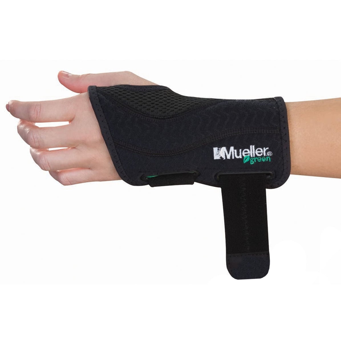 Mueller Green Fitted Left Hand Wrist Brace S/M Black
