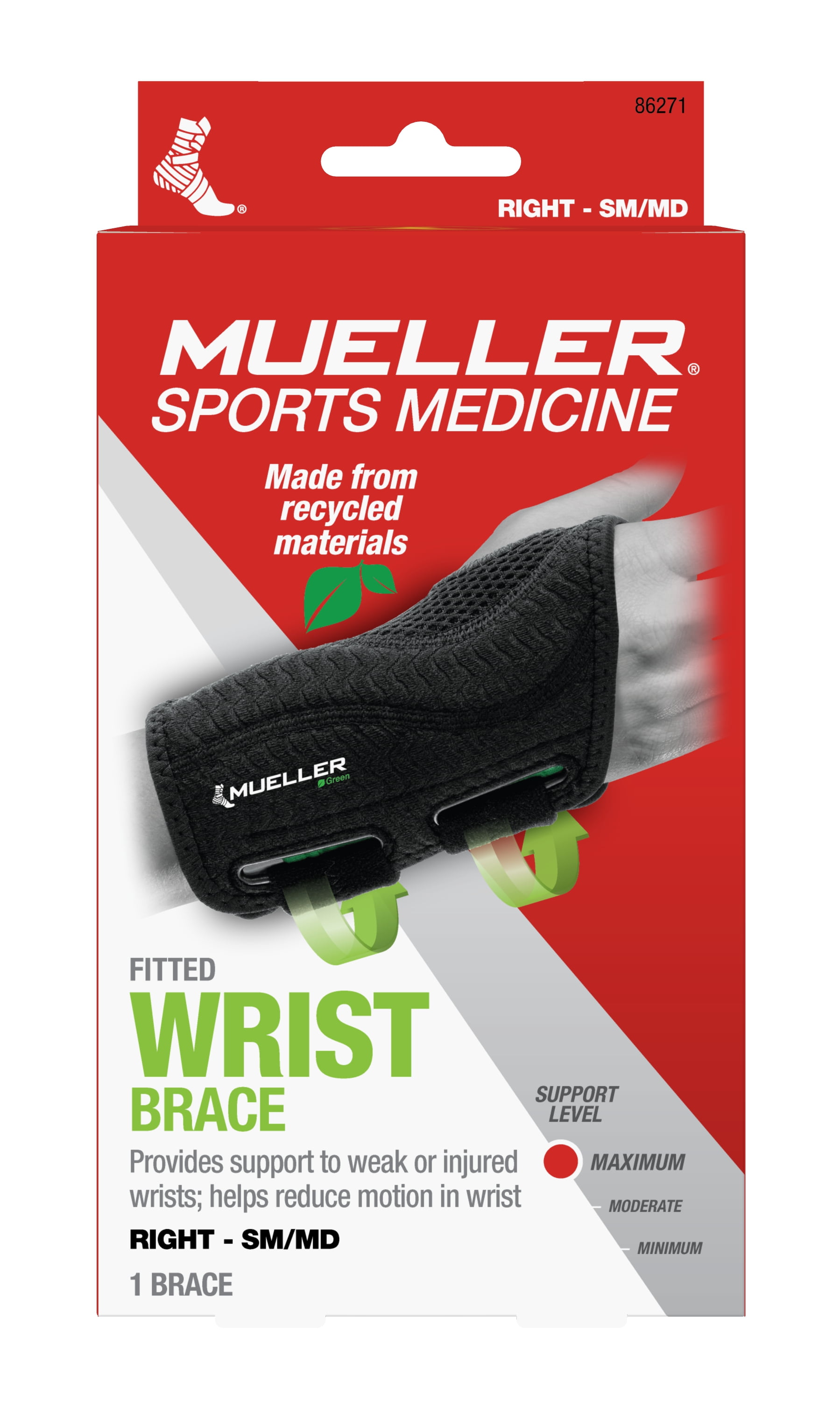 U.S. Solid Black Wrist Support Brace Pain Relief, Fits Right Hand