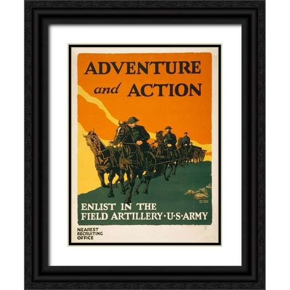 Mueller, Harry S. 25x32 Black Ornate Wood Framed with Double Matting Museum Art Print Titled - Enlist in the Field Artillery, U.S. Army, 1919