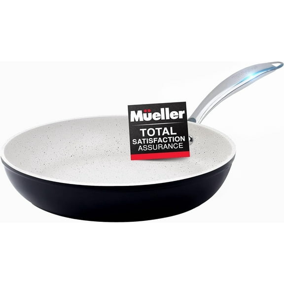 MELLERHOME 12-Inch Fry Pan, Heavy Duty Non-Stick German Stone Coating Cookware, Aluminum Body, Even Heat Distribution, EverCool Stainless Steel Handle, Black