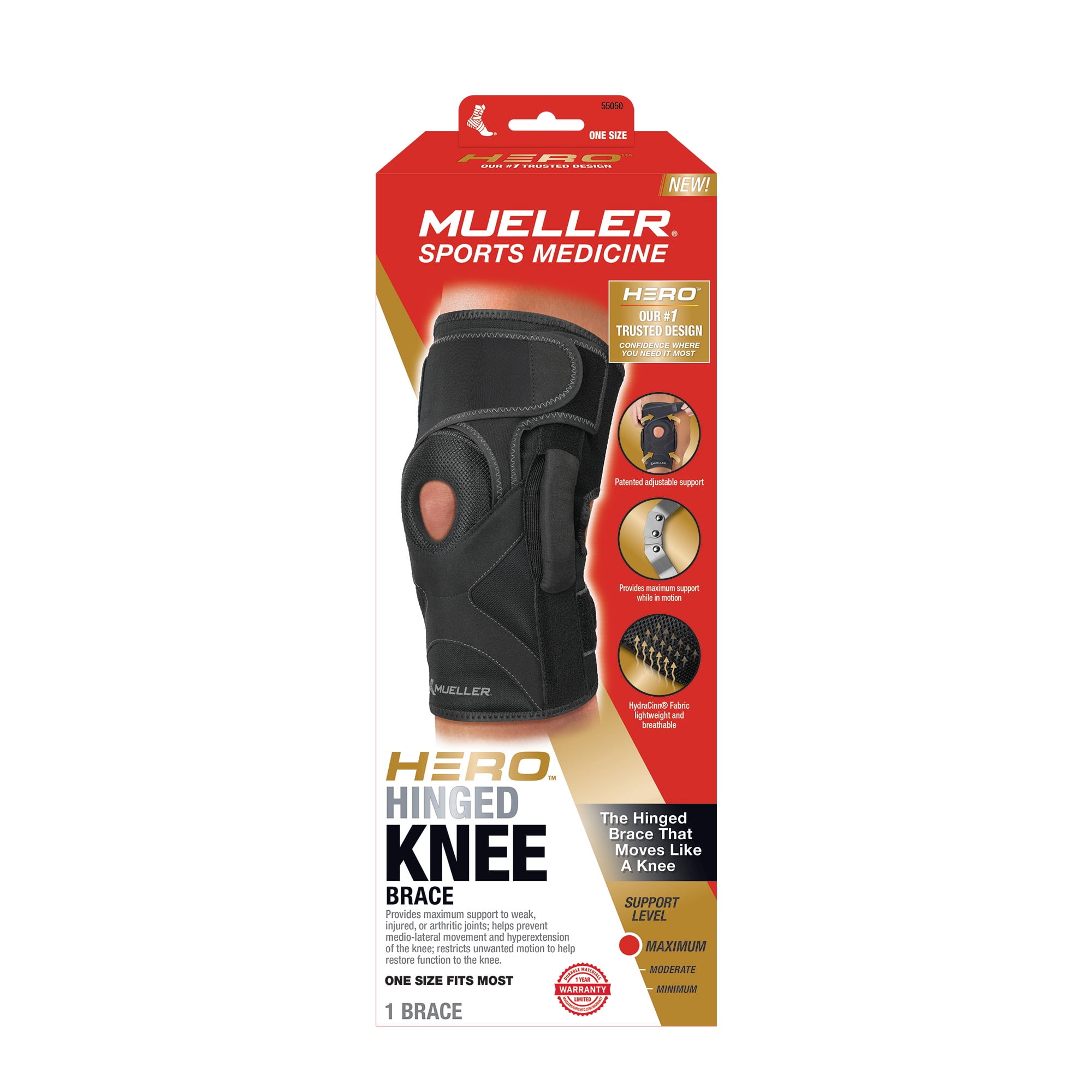 Mueller Sports Medicine HERO™ Hinged Knee Brace, OSFM, Black