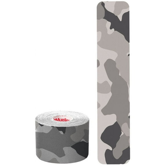 Mueller Kinesiology Tape, Precut I-Strip Roll, 20 strips, Gray Camo