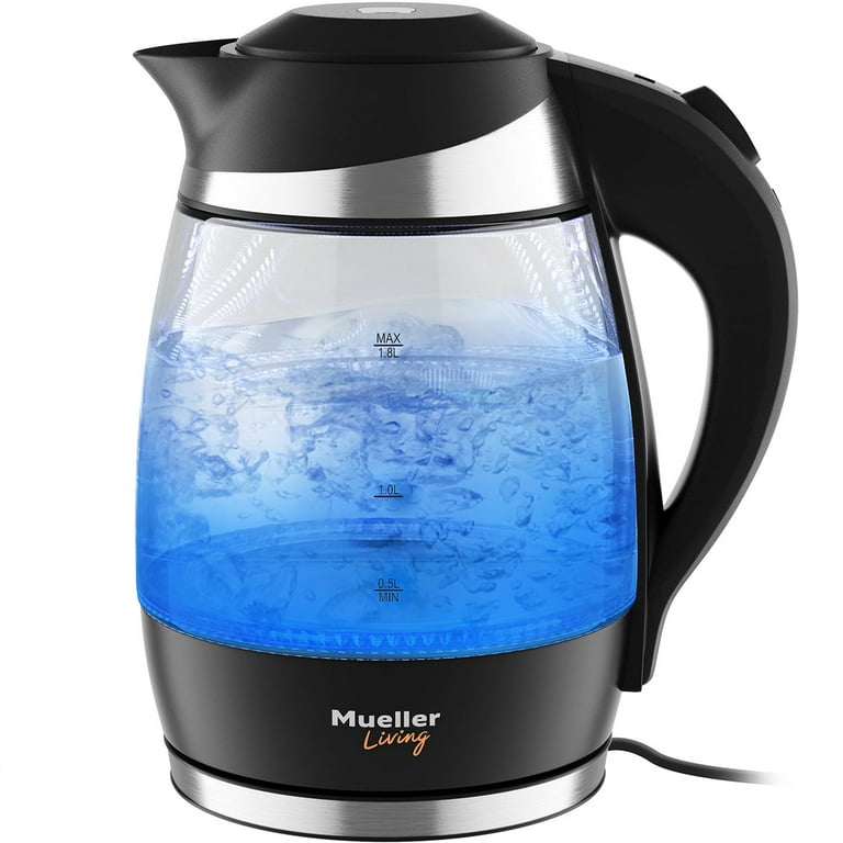 Mueller Living Glass Kettle 1.8L 1500W LED Light Electric Tea Kettle  Automatic Shut-Off with SpeedBoil Tech and Boil-Dry Protection