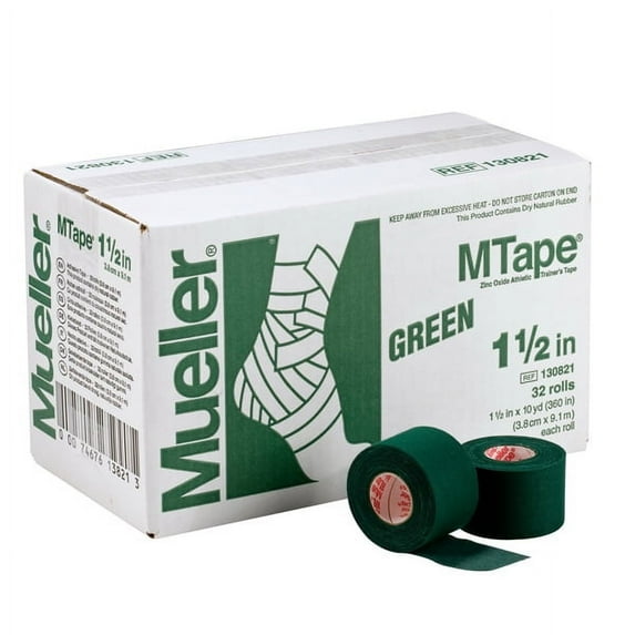 Mueller MTape Colored Athletic Tape - 1.5 inches x 10 yards - Green, 32 Rolls