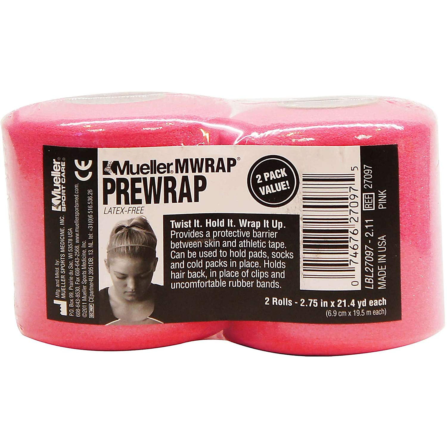 Mueller MWrap Pretaping Underwrap, Pink, 2 Pack, 2.75" x 21.4 yd each