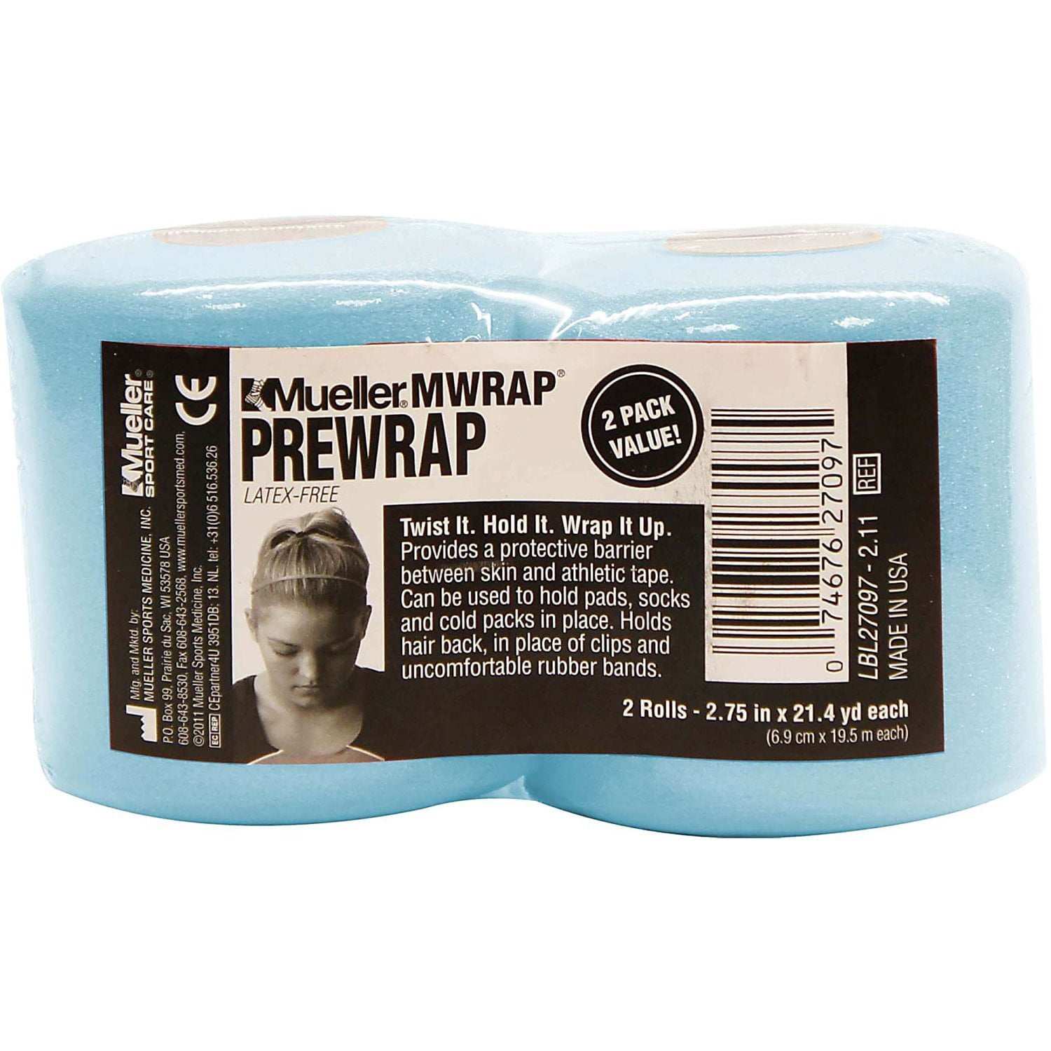 Mueller MWrap Pretaping Underwrap, Sky Blue, 2 Pack, 2.75" x 21.4 yd each
