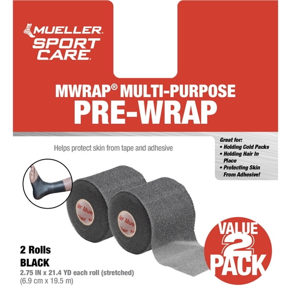 Mueller MWrap Prewrap, 2 Pack, Black