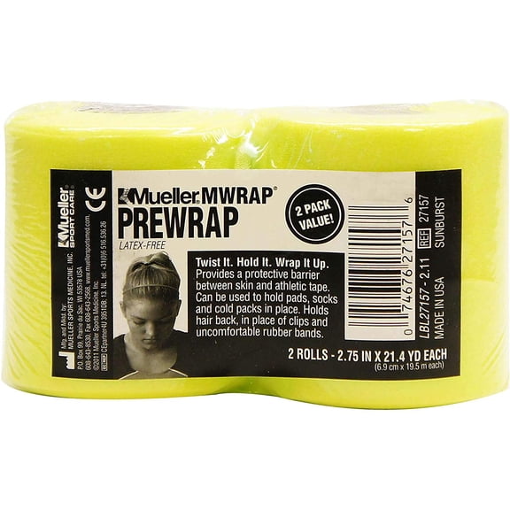 Mueller Mwrap Pretaping Underwrap, Sunburst, 2 Pack, 2.75" x 21.4 yd each