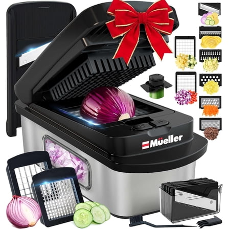 Mueller Pro-Series 10-in-1, 8 Blade Stainless Steel Multi Vegetable Chopper And Mandoline Slicer, Kitchen Tools and Gadgets, Food and Veggie Chopper, Mincer, Dicer, French Fry Cutter, Black