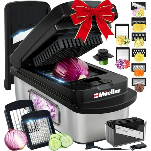 Mueller Pro-Series 10-in-1, 8 Blade Stainless Steel Multi Vegetable Chopper And Mandoline Slicer, Kitchen Tools and Gadgets, Food and Veggie Chopper, Mincer, Dicer, French Fry Cutter, Black
