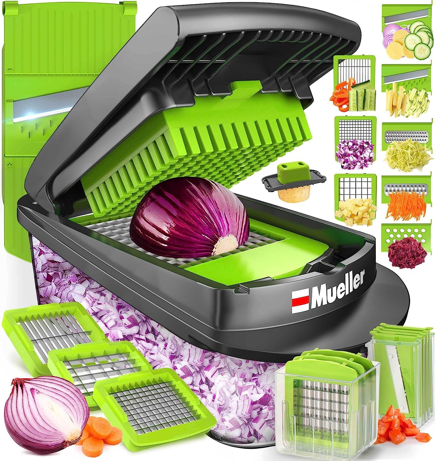 Mueller Pro-Series 10-in-1, Blade Vegetable Chopper, Onion Mincer, Cutter,  Dicer, Egg Slicer with Container