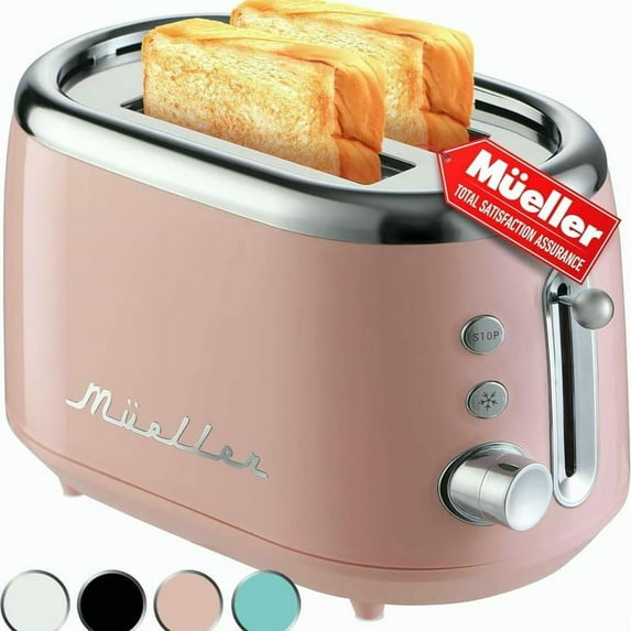 Mueller Retro Toaster 2-Slice with 7 Browning Shade Levels, Defrost, Reheat, Household Kitchen Appliance