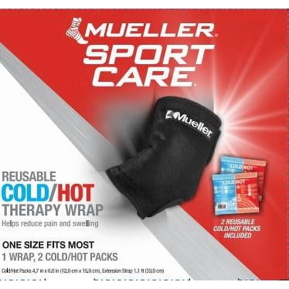 Mueller Reusable Cold/Hot Therapy Wrap, Unisex, Black, 2 Cold/Hot Packs