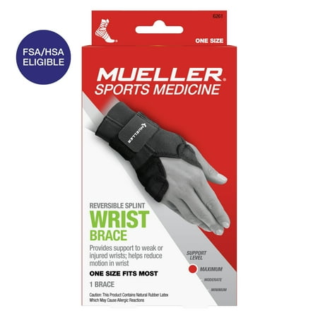 Mueller Reversible Wrist Brace with Splint, Black, One Size Fits Most