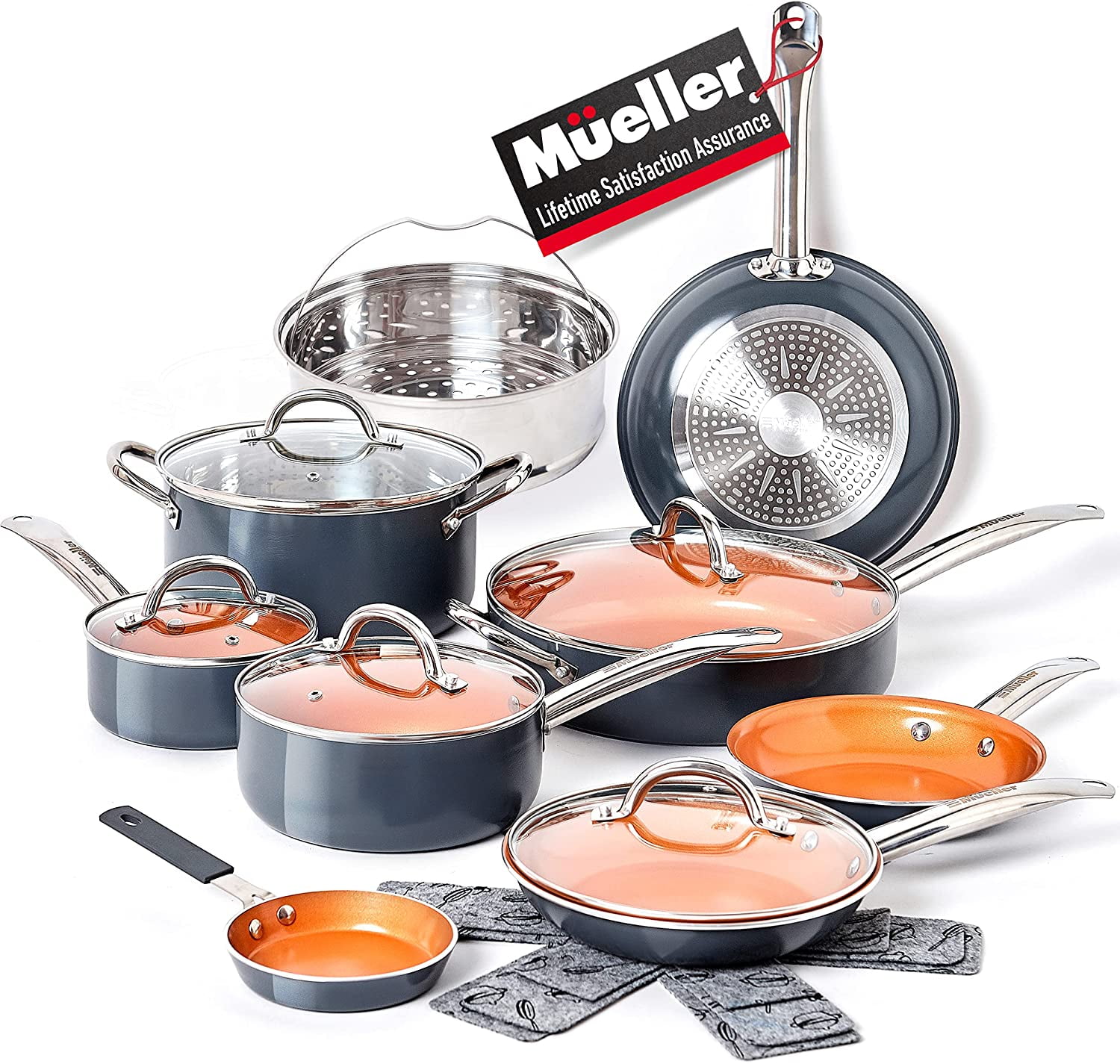 Mueller Sapphire UltraClad Kitchen Frying Pots and Pans Set 24pc Nonstick  Induction Cooking Cookware Sets