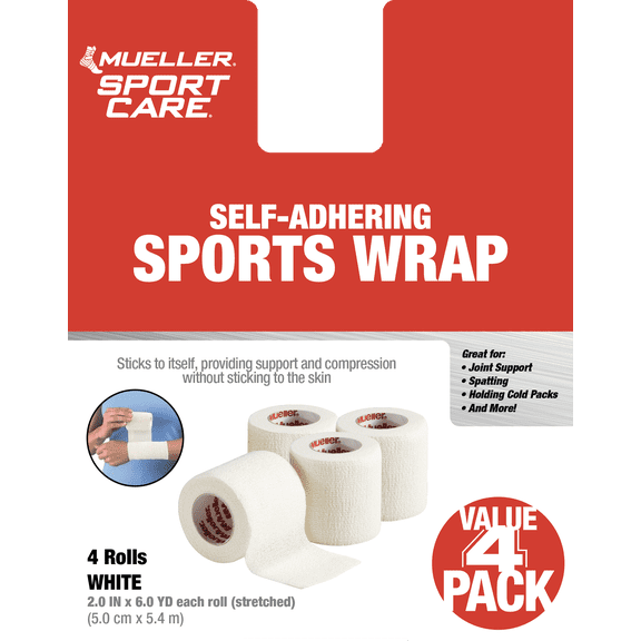 Mueller Self Adhering Sports Wrap 2" White, 4 Pack