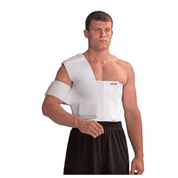 Mueller Shoulder Brace w/unique rear attachment, Right, White - Small