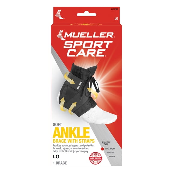 Mueller® Soft Ankle Brace with Straps, Large, Adjustable Ankle Support