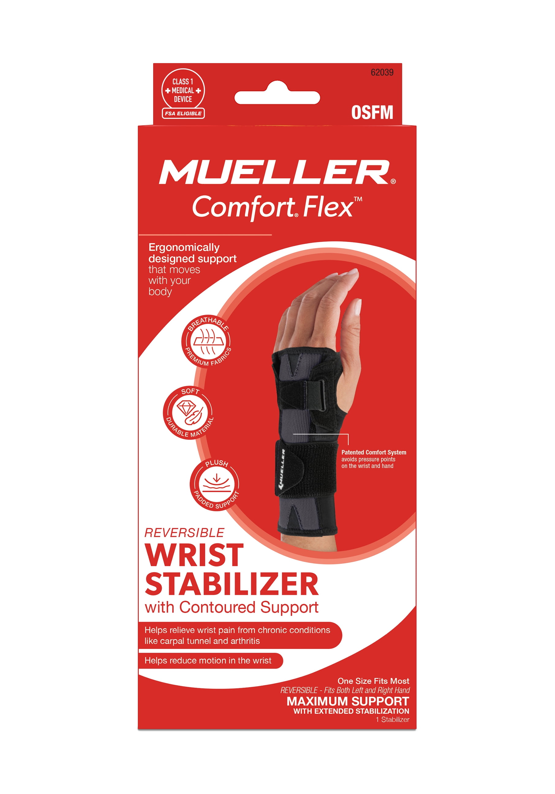 Mueller Sports Medicine Comfort Flex Wrist Stabilizer, One Size Fits Most, Fits Left or Right Wrist, Black