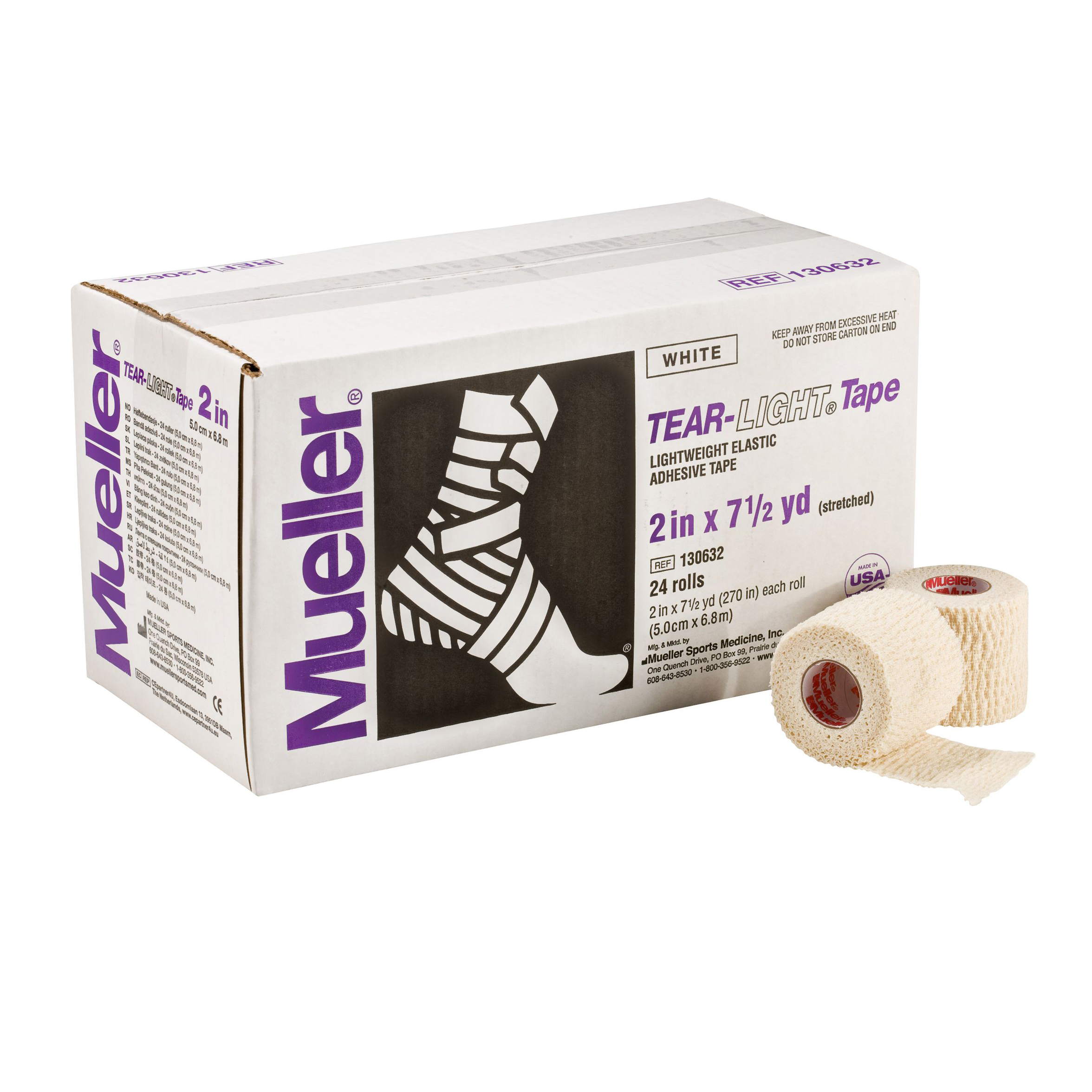 Mueller Tear-Light [Elastic Athletic Stretch Tape]: 2 in. x 7-1/2 yds. (White) 24-rolls