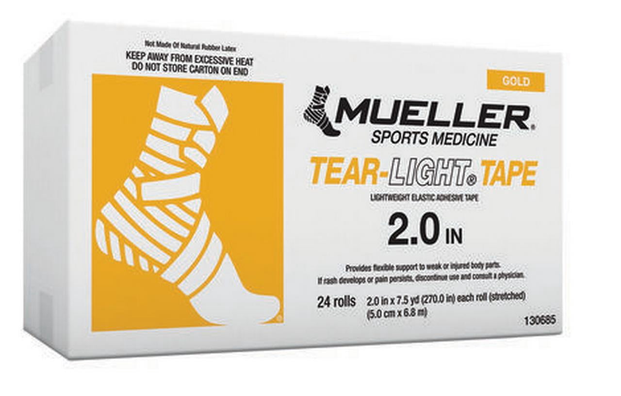 Mueller Tear-Light Tape, Gold, 2" x 7.5 yd, Stretched 24 rolls/cs - Latex Free