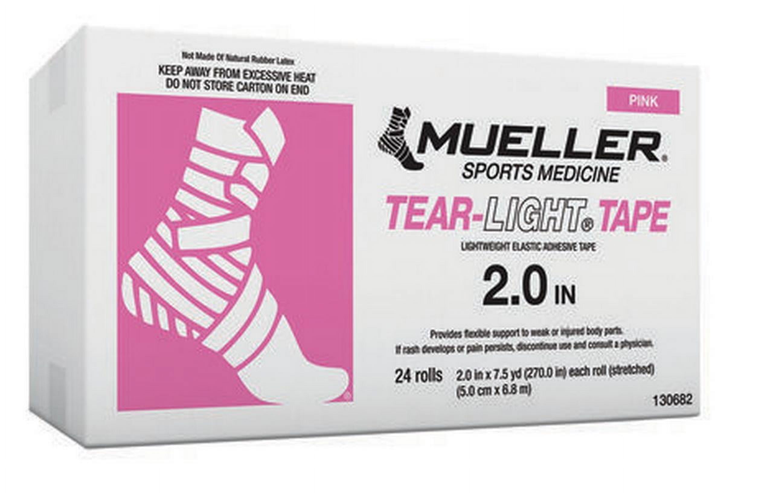 Mueller Tear-Light Tape, Pink, 2" x 7.5 yd, Stretched 24 rolls/cs- Latex Free