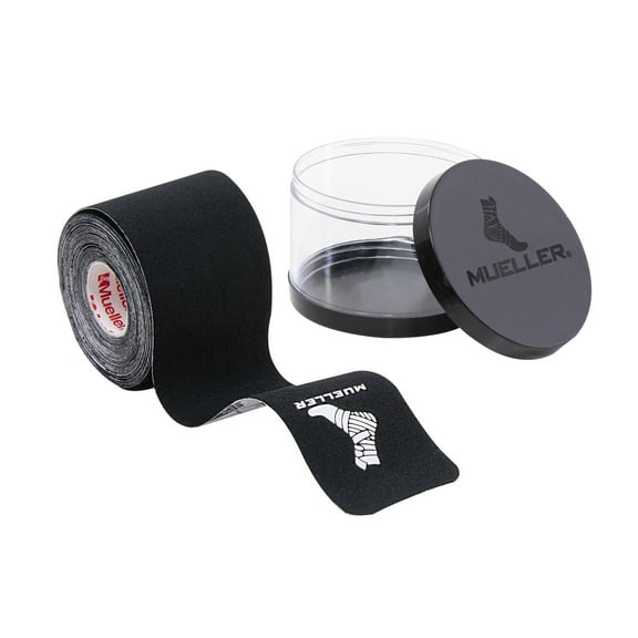 Mueller Typhoon Elite Kinesiology Therapeutic Tape, Black, 20 Pre-Cut I-Strips, (Canister Included)