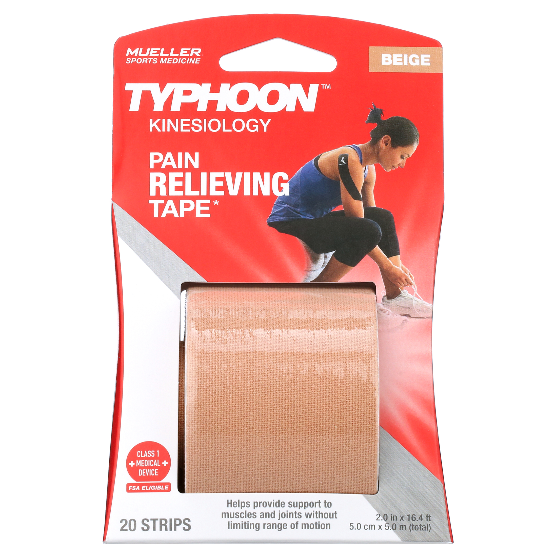 Cerotto Kinesiologico Mueller Typhoon – 20 Strisce Pretagliate, Beige, Traspirante E Impermeabile, FSA Idoneo