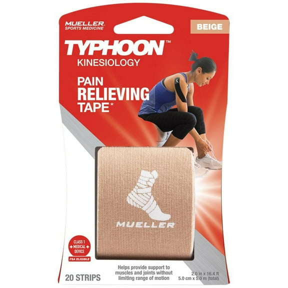 Mueller Typhoon Kinesiology Therapeutic Tape, Beige, 20 Precut I-Strips,